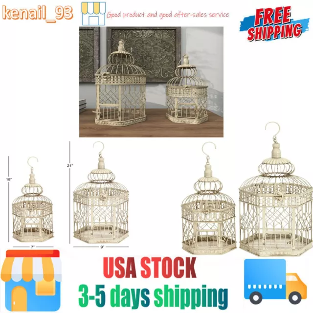 Set of 2 Metal Bird Cage Vintage Decor Cockatiel Parakeet Finch Parrot Birdcage