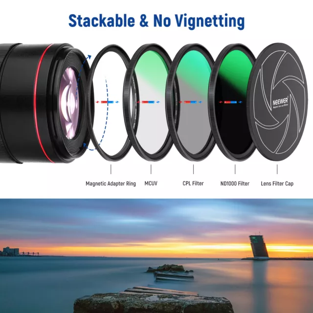 NEEWER 52mm 5-in-1 Magnetic Lens Filter Neutral Density ND1000+MCUV+CPL 3