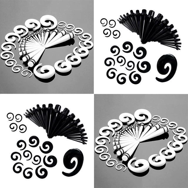 US - 32pc 14g to 00g Snail Spiral Acrylic Ear Taper Plug Expander Stretching Kit
