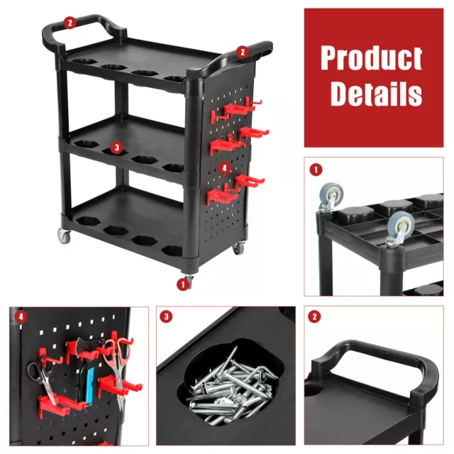 Upgraded 3 Tier Tool Trolley Storage Cart Heavy Duty Garage Workshop Easy Move