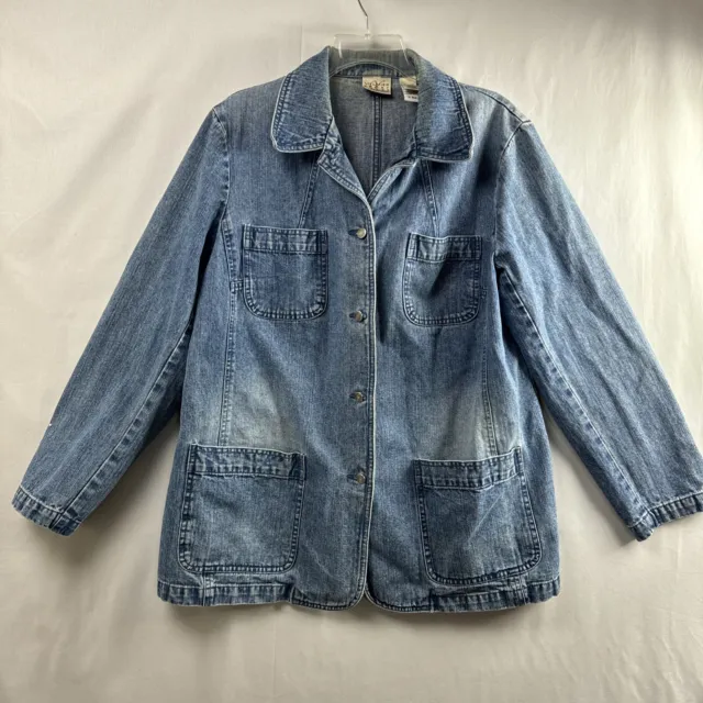 Vintage Villager by Liz Claiborne Denim Jacket 1 Womens XL Button Up Pockets