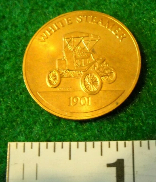 VINTAGE 1968 FRANKLIN Mint Antique Car Series 1 Bronze Coin 1901 White