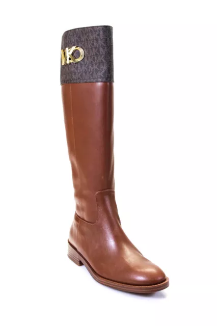 Michael Michael Kors Womens Parker Luggage Monogram Knee High Boots Brown Size 6