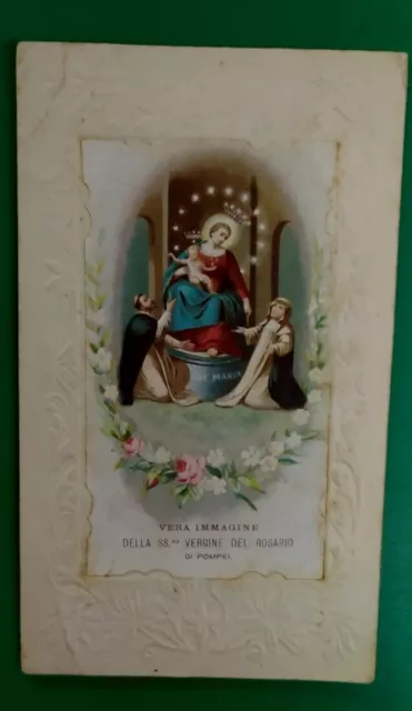 ANTICO  Santino Holy Card MADONNA DEL ROSARIO DI  POMPEI IN CARTONCINO DA TAVOLO