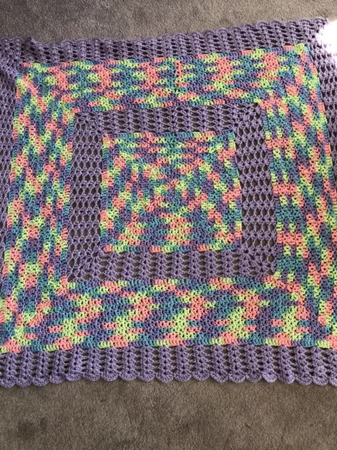 Baby Afghan Hand Crocheted Pastel Lavender Blanket Throw Nursery Crib 37”x37”