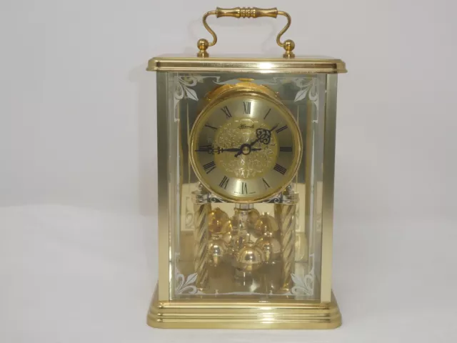 Vintage Hermle Germany Quartz Anniversary Mantel Shelf Brass & Glass Chime Clock