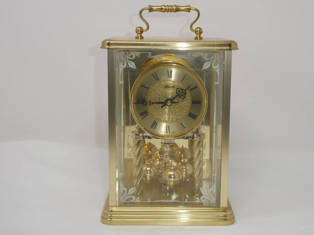 Vintage Hermle Germany Quartz Anniversary Mantel Shelf Brass & Glass Chime Clock