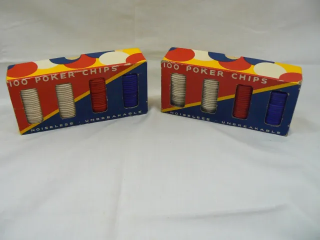 Poker Chips - Vintage Dennison No. 42 - (2) Boxes Embossed Red White Blue Chips