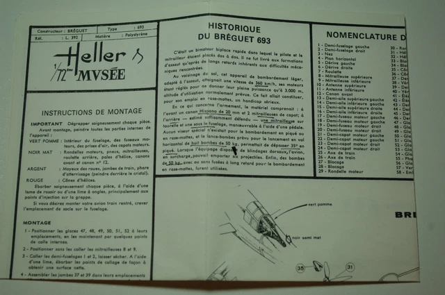1/72ème PLAN DE MONTAGE POUR BREGUET 693  -  pour kit HELLER MUSEE réf L 392