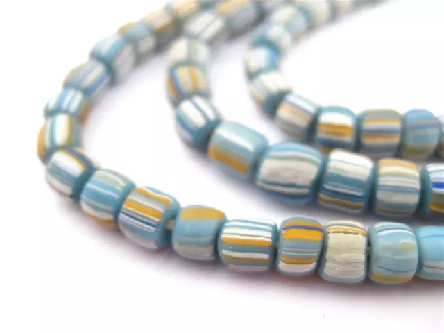 Blue Pastel Java Gooseberry Beads 5mm Indonesia Multicolor Cylinder Glass