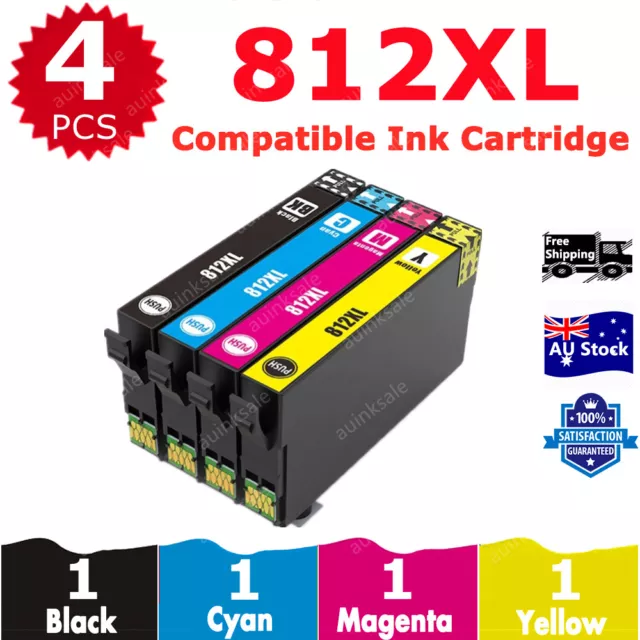 4x 812XL 812 XL Compatible Ink Cartridges For EPSON WF3820 WF3825 WF4830 WF4835