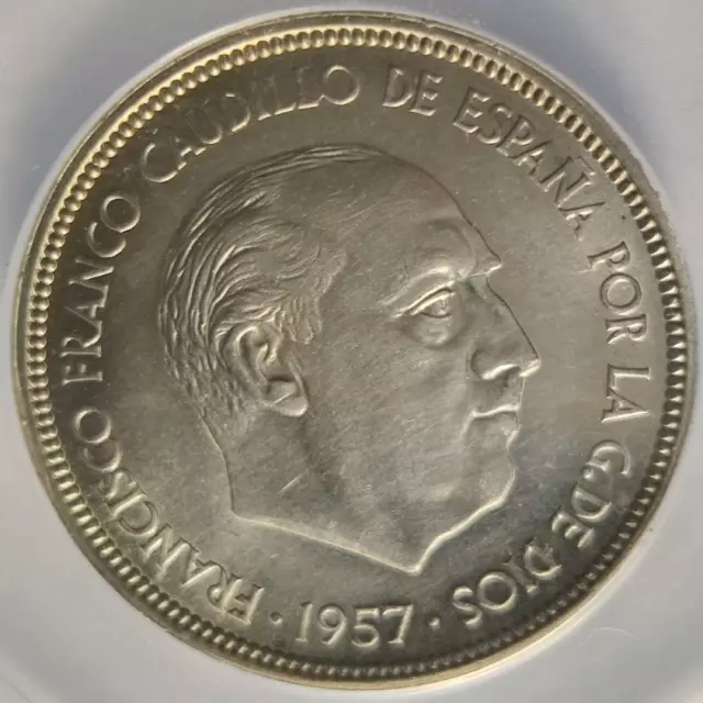 Spain General Franco 50 Pesetas 1957-68 ANACS MS62 Mintage of 1000! Spanish 2B