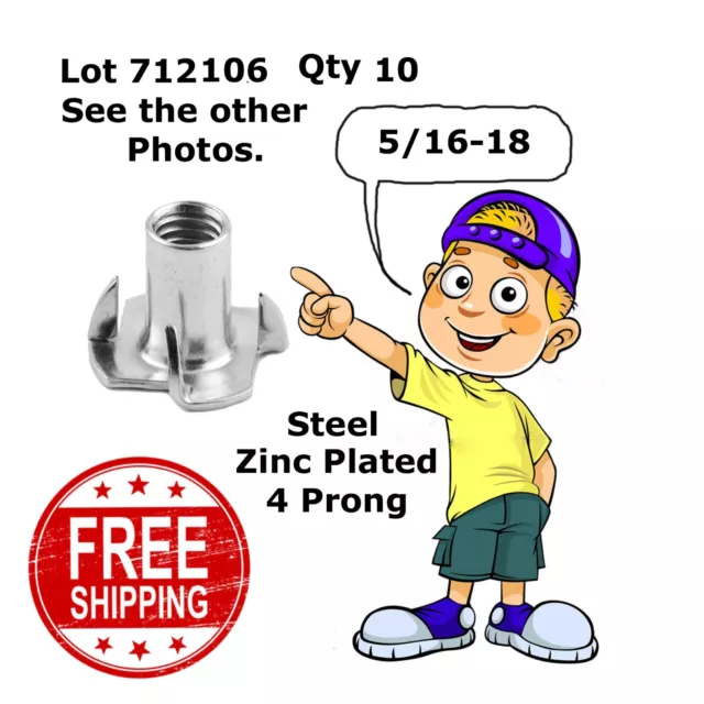 NUTS TEE STEEL 5/16-18 x 5/8" Zinc-Plated 4 Prong (10) 712106