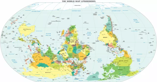 World Upside Down - Political Wall Map