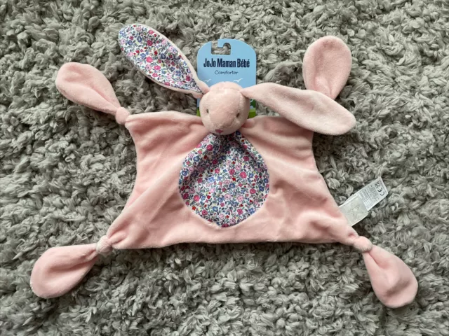 JoJo Maman Bebe Pink Bunny Floral Soft Baby Comforter Blankie New rabbit 💕