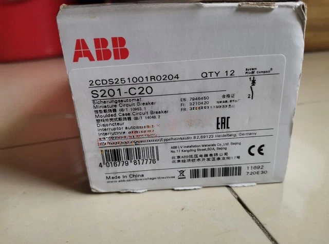 1PC ABB S201-C20 Miniature Circuit Breaker - S200 - 1P - C - 20A 2CDS251001R0204 1PC ABB S201-C20 Miniature Circuit Breaker - S200 - 1P - C - 20A 2CDS251001R0204
