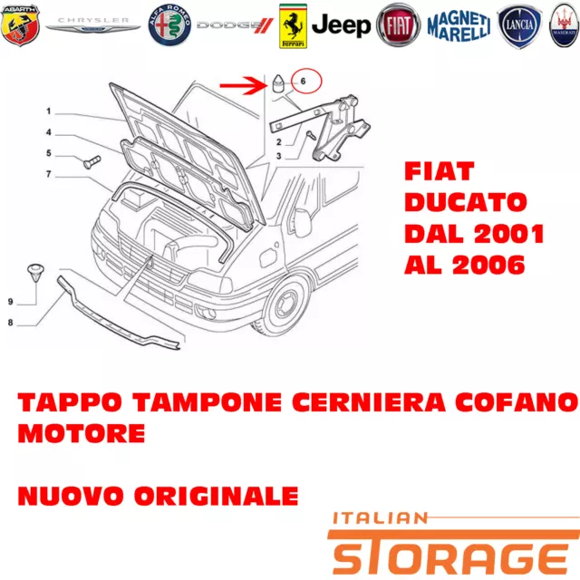 Fiat Ducato Tappo Tampone Cerniera Cofano Motore Nuovo Originale 1346684080