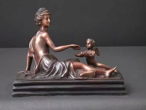 Bronze Semi Nude Lady With Cherub Angel Signed R. Rolf