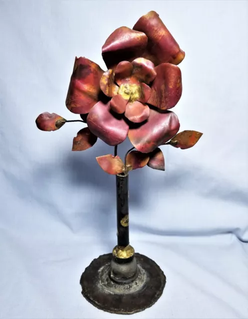 Mid century metal flower artistry sculpture.. Brutalist welded scrap metal vase