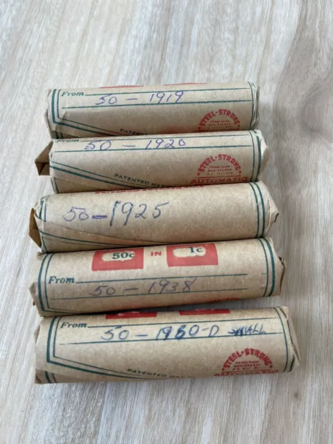 ESTATE SALE! 50ct LINCOLN WHEAT CENT ROLL ~ 1919 1920 1925 1938 1950