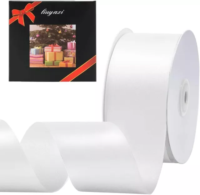 Solid Color Double Faced White Satin Ribbon 2" X 50 Yards, Ribbons Perfect fo...