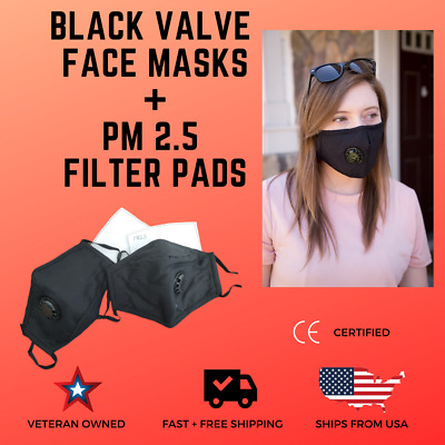2 PACK | Cotton Face Mask With Respirator & 2 Filters | Black