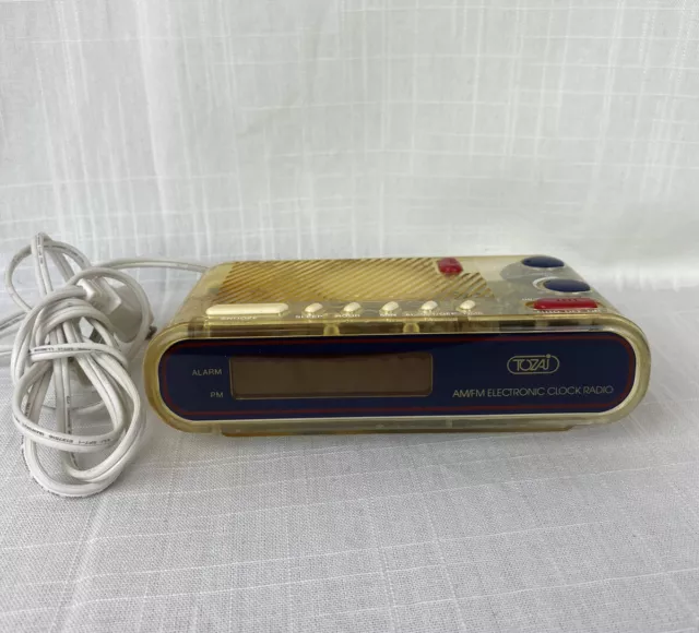 Vintage Tozai AM/FM Digital Alarm Clock Radio See Through Yellow 90s Model 2233T