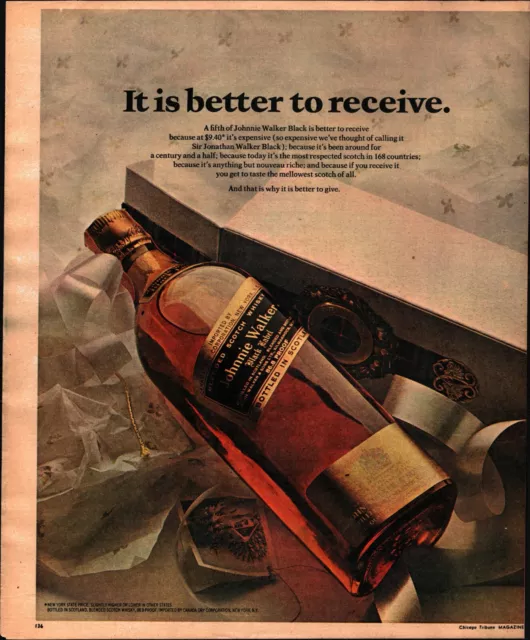 Johnnie Walker black label whiskey print ad 1967 vintage retro 1960s bottle art