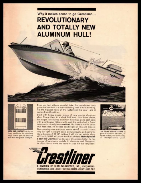 1962 Crestliner Boats Bigelow-Sanford Thomsponville Connecticut Vintage Print Ad