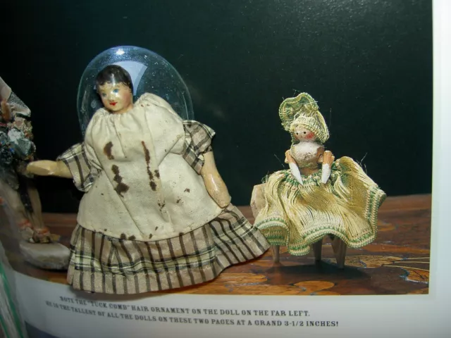 Early, antique German tiny Grodnertal 2 1/2” Peg Wooden doll w/brush stroke hair