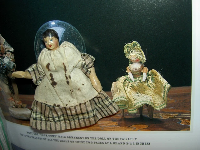 Early, antique German tiny Grodnertal 2 1/2” Peg Wooden doll w/brush stroke hair