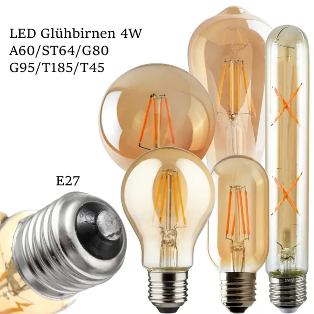 E27 LED Glühbirne Vintage Edison Filament 4W Retro Leuchtmittel Bulbs Warmweiss