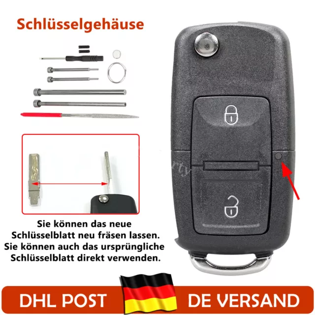 2 Tasten Schlüssel Gehäuse für VW Polo Caddy T5 Bus Golf Seat Skoda + Werkzeug