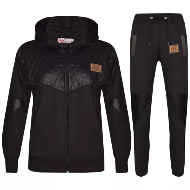 Enfants Filles Garçons Survêtement A2Z Projet Zippé Noir Haut Bas Jogging Suit