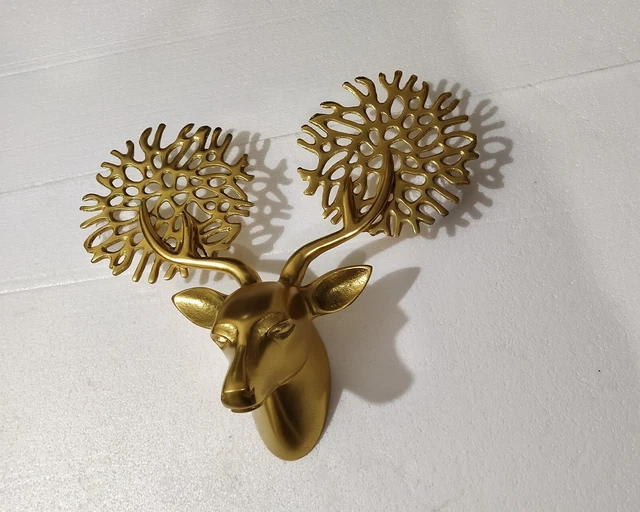 Wall Mount Metal Golden Deer Head with Flying Birds Living Room Wall Sculpture