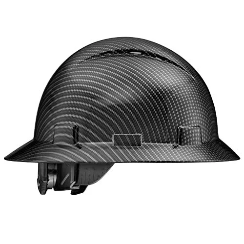Full Brim Vented Construction Hard Hat, Classic Black Carbon Fiber Design