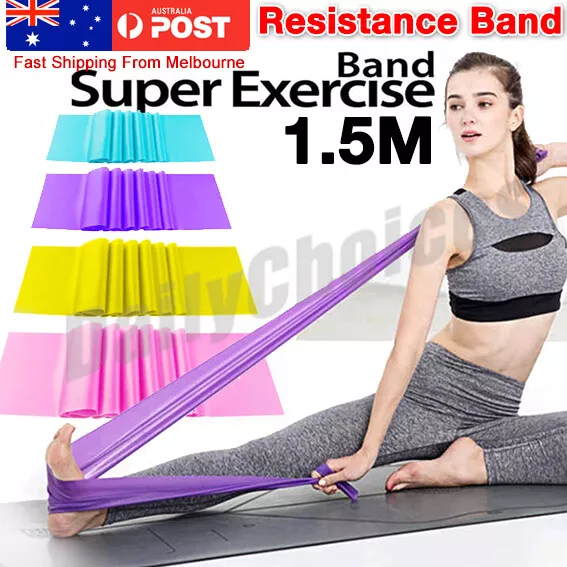 1.5m RESISTANCE BAND STRAPS BELT YOGA PILATES HOME GYM FITNESS EXERCISE STRETCH