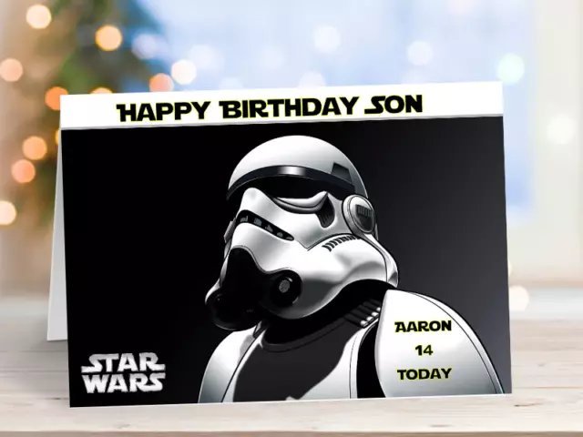 Personalised Birthday Card Star Wars stormtrooper Boys Mens Son Husband Friend