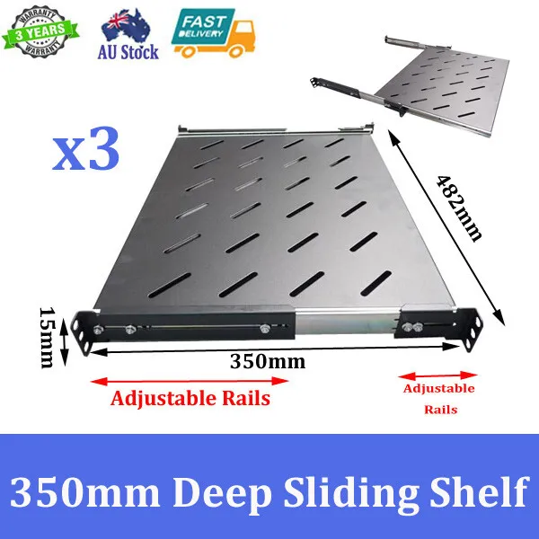 3x Brand New 350mm Deep Sliding Shelf For 600mm Deep 19 inch Server Cabinet