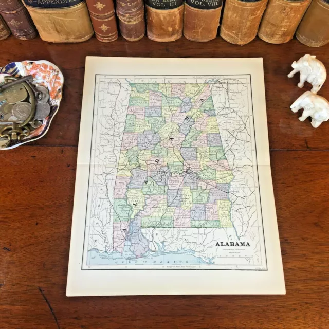 Original 1882 Antique Map ALABAMA Birmingham Gadsden Madison Florence Bessemer
