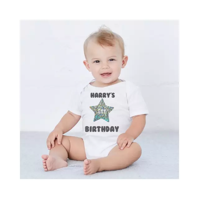 Personalised Star Design 1st Birthday White Baby Boy/Girl 1st Vest Outfit One