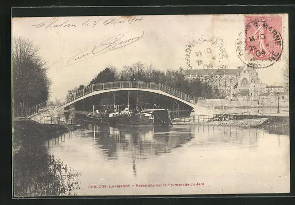 CPA Châlons-sur-Marne, Passerelle sur la Promenade du Jard 1904
