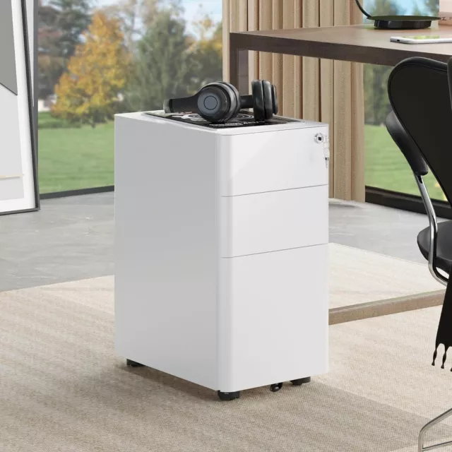 YITAHOME 3-Drawers Filing Cabinet Lockable Fully Assembled, White 30 x 45 x 61cm