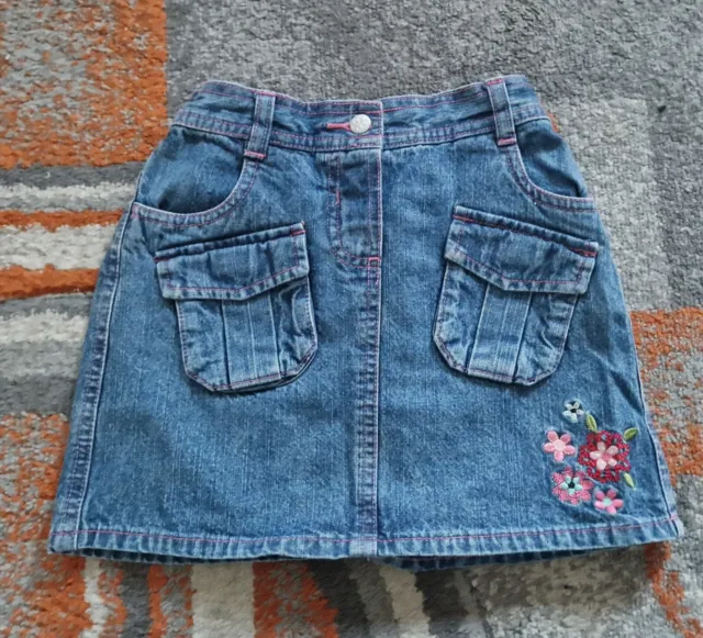 George Girls Blue Floral Embroidered Denim Skirt With Pockets 4-5 Years 2
