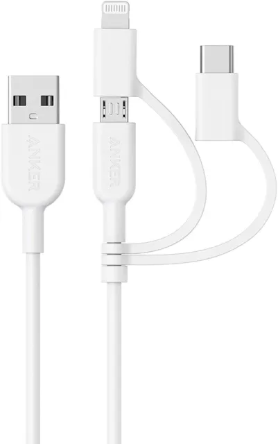 Anker Powerline II 3-in-1 Cable, Charging/Type C/Micro USB Cable for iPhone 3ft