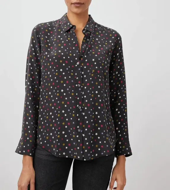 Rails Kate Silk Rainbow Stars Shirt Women's Size XS Button Front Long Sleeves