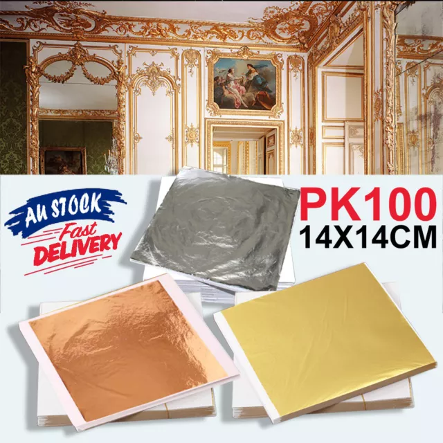 Gold Silver Copper Gilding Art Craft Leaf Foil Paper 14x14cm 100 Sheets