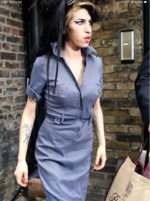 Karen Millen Blue Military Style Polka Dot Dress As Seen On Amy Winehouse Uk10