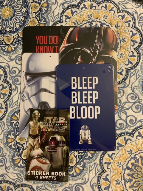 4 Plastic Star Wars Wall Signs & Sticker Book NEW