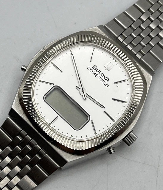 VINTAGE BULOVA COMBITRON Swiss Made 35mm men’s Ana-Digi Watch RARE £39. ...
